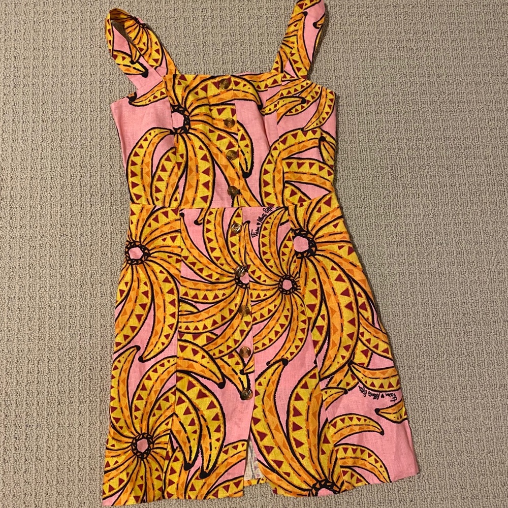FARM Rio Pink and Yellow Tropical Banana Print Sundress